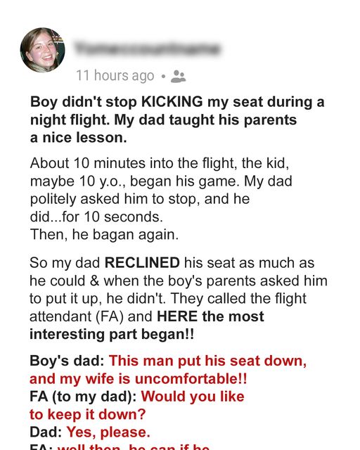 Boy Didn’t Stop Kicking My Seat during a Long Flight – My Dad Taught His Parents a Nice Lesson