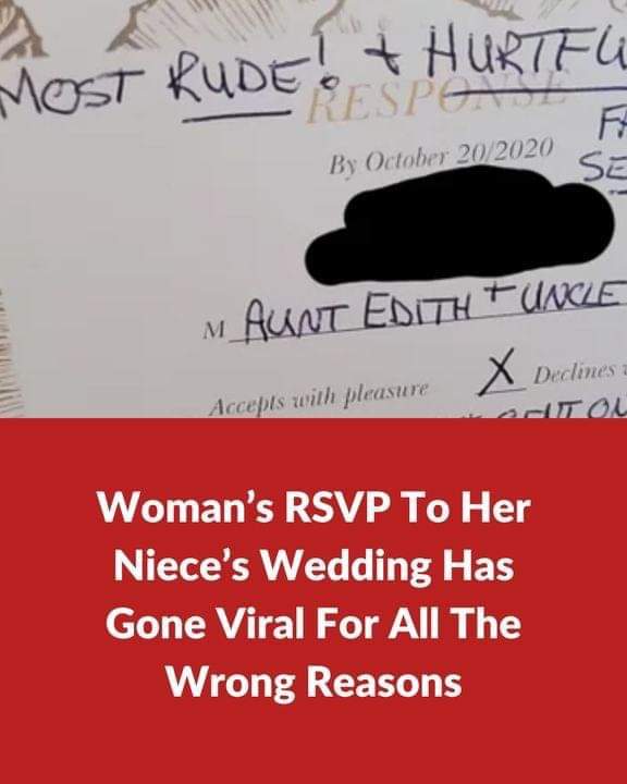 Woman’s RSVP To Her Niece’s Wedding Has Gone Viral For All The Wrong Reasons